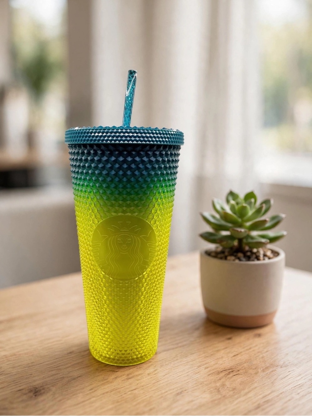 Starbucks Studded Blue & Yellow Ombre Cold Cup Tumbler